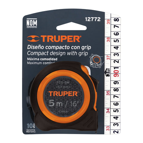 Flexómetro compacto contra impactos 5 m cinta 19 mm, TRUPER | FCG-5M | 12772