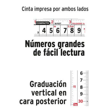 Flexómetro compacto contra impactos 5.5 m cinta 25 mm,TRUPER | FCG-55M | 12773