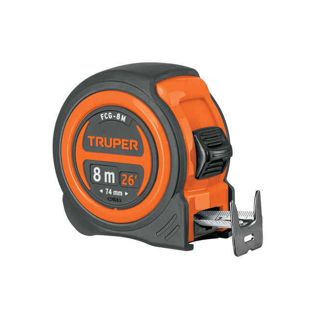 Flexómetro compacto contra impactos 8 m cinta 25 mm, TRUPER | FCG-8M | 12774