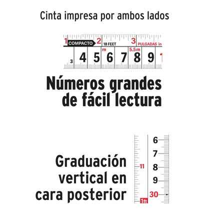 Flexómetro compacto contra impactos 8 m cinta 25 mm, TRUPER | FCG-8M | 12774
