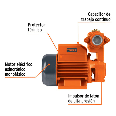 Bomba periférica autocebante 1/2HP, uso agrícola, TRUPER | BOPA-1/2 | 12780