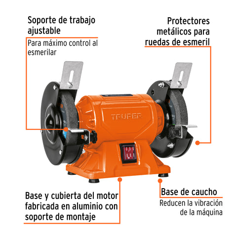 Esmeril de banco de 5' de 1/4 HP (185 W), Truper | EBA-5 | 12784