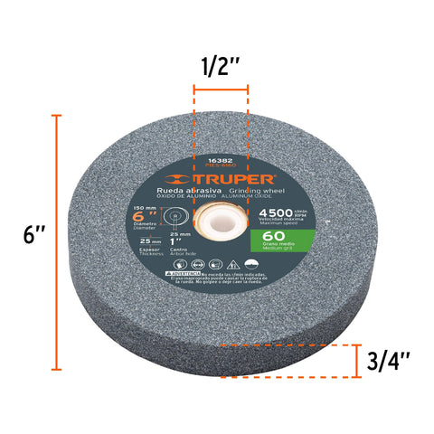 Esmeril de banco de 6' de 1/2 HP (370 W), Truper | EBA-6 | 12785