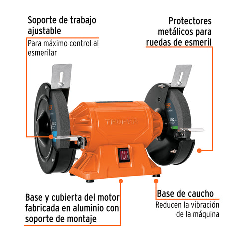 Esmeril de banco de 8' de 3/4 HP (560 W), Truper | EBA-8 | 12786