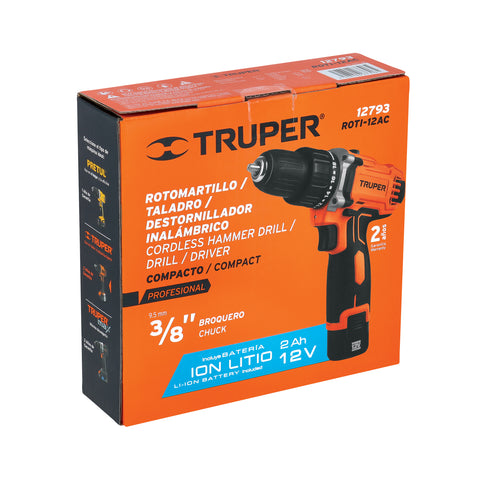 Rotomartillo compacto 3/8', 12V, 1 batería 2Ah, PRO | ROTI-12AC | 12793