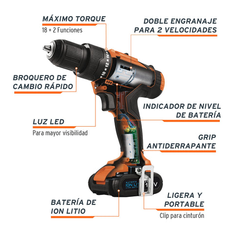 Rotomartillo 3/8', 12V, 1 batería 2Ah, PRO | ROTI-12A | 12794