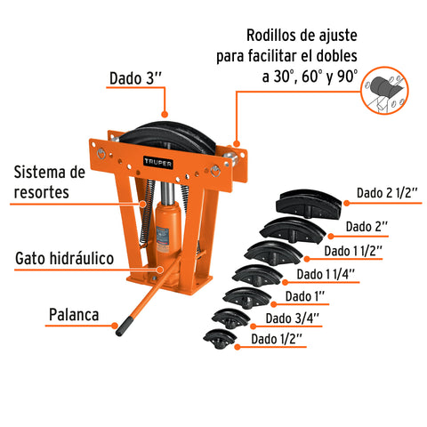 Doblador hidráulico para tubo, 16 ton, Truper | DTH-16 | 12884