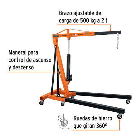 Pluma hidráulica 2 ton, plegable, Truper | PHF-2 | 12888