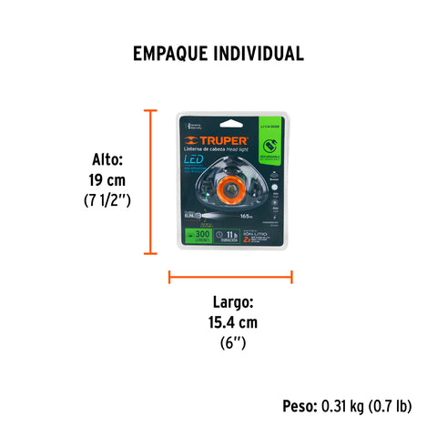 Linterna de minero LED 300 lm, recargable, TRUPER EXPERT | LI-CA-300R | 12890