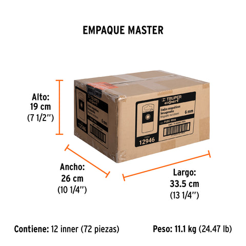 Estuche con 5 dados magnéticos de 6 mm largo 2-1/2', Expert | PUDE-9006 | 12946