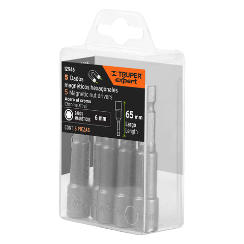Estuche con 5 dados magnéticos de 6 mm largo 2-1/2', Expert | PUDE-9006 | 12946