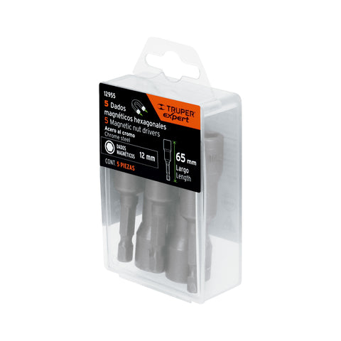 Estuche con 5 dados magnéticos de 12 mm largo 2-1/2', Expert | PUDE-9012 | 12955