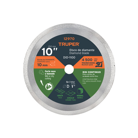Disco de diamante de 10' x 2.2 mm, rin continuo, TRUPER | DID-1100 | 12970