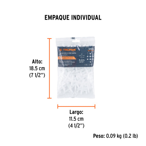Bolsa con 100 separadores de 5 mm de losetas, TRUPER | SELO-50 | 12974