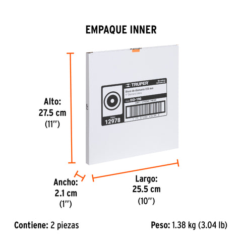 Disco de diamante de 9' x 2.2 mm, rin continuo, TRUPER | DID-190 | 12978