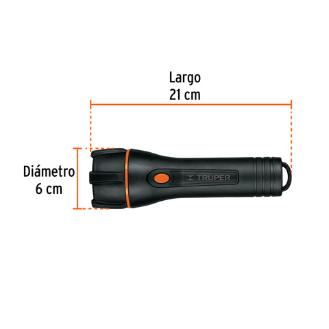 Linterna plástica 1 LED 180 lm con 2 pilas D, Truper | LIPLA-180 | 13019
