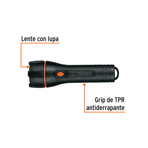 Linterna plástica 1 LED 180 lm con 2 pilas D, Truper | LIPLA-180 | 13019