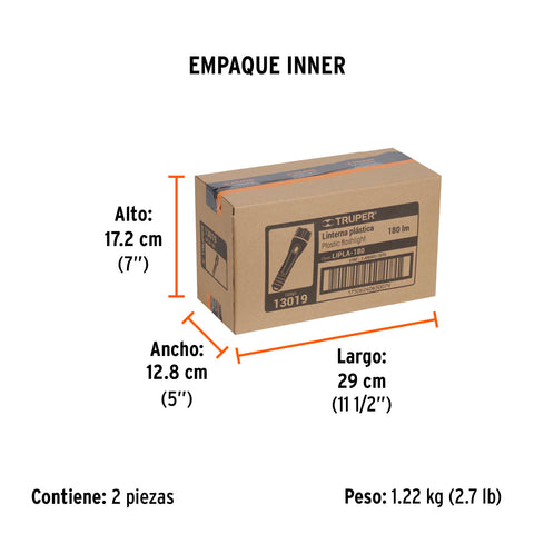 Linterna plástica 1 LED 180 lm con 2 pilas D, Truper | LIPLA-180 | 13019