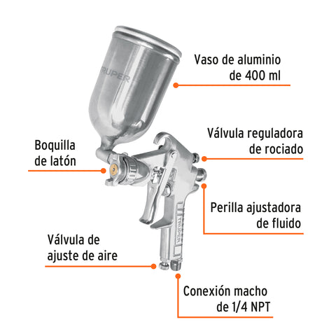 Pistola para pintar LVMP vaso aluminio, 1.7 mm, TRUPER | PIPI-421 | 13061