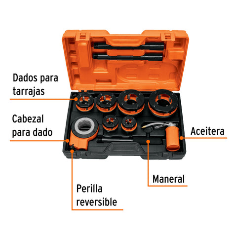 Juego de 9 tarrajas para tubo de 1/2' a 2', Truper | TA-851 | 13071