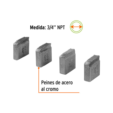 Juego de 4 peines 3/4' para tarrajas TA-850 y TA-851, Truper | P-850-3/4 | 13077