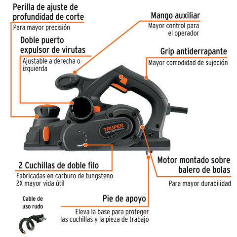 Cepillo eléctrico 4-1/2', 950W, TRUPER INDUSTRIAL | CEPEL-4-1/2NX | 13089
