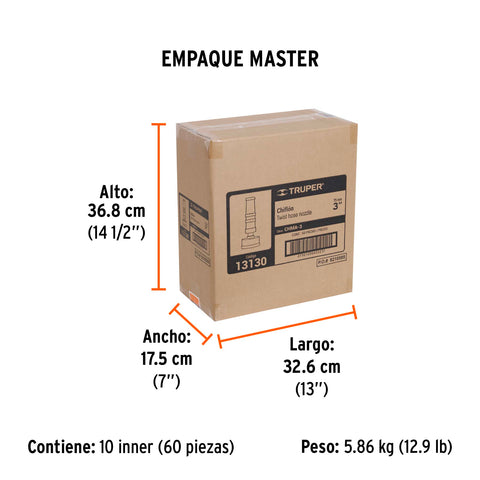 Chiflón 3' de latón maquinado para manguera, Truper | CHMA-3 | 13130