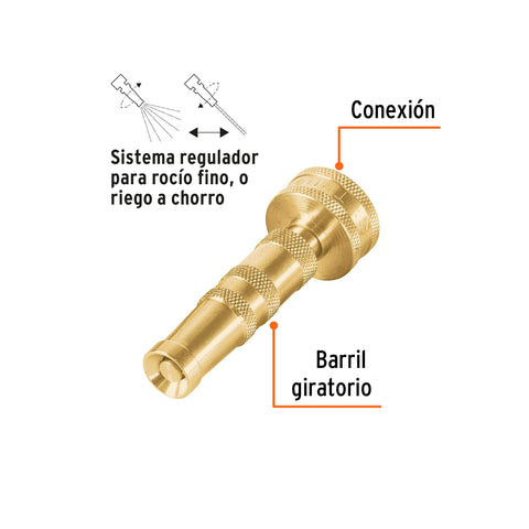 Chiflón 3-1/2' de latón maquinado para manguera, Truper | CHMA-3.5 | 13133