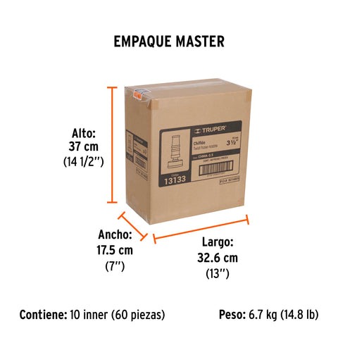 Chiflón 3-1/2' de latón maquinado para manguera, Truper | CHMA-3.5 | 13133