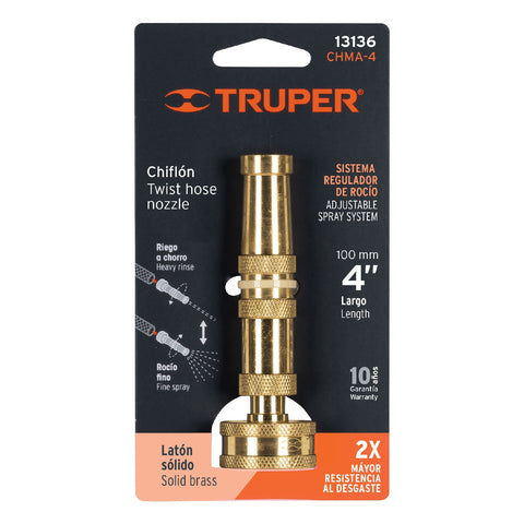 Chiflón 4' de latón maquinado para manguera, Truper | CHMA-4 | 13136