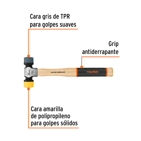 Martillo 35 mm con caras suaves intercambiables, Truper Grip | MASU-35 | 13137