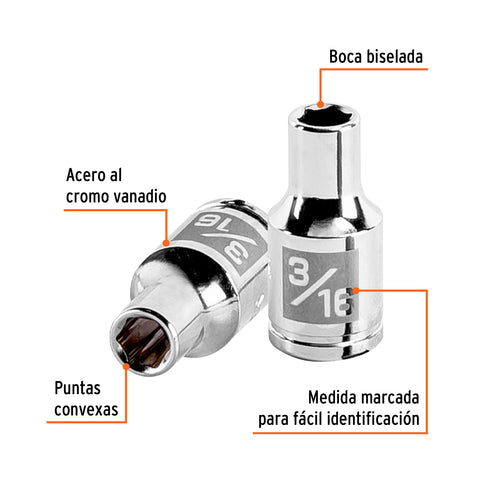 Dado de 3/16', 6 puntas, cuadro 1/4', Truper | D-1406 | 13154