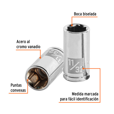 Dado de 11/32', 6 puntas, cuadro 1/4', Truper | D-1411 | 13159