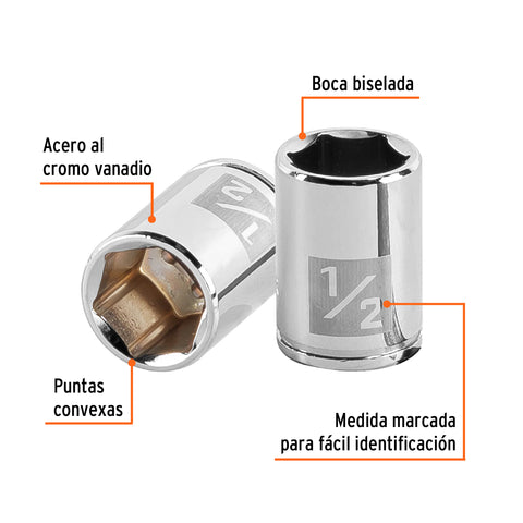 Dado de 1/2', 6 puntas, cuadro 1/4', Truper | D-1416 | 13162