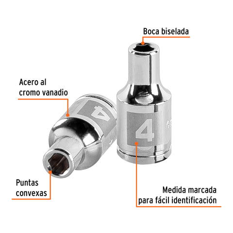 Dado de 4 mm, 6 puntas, cuadro 1/4', Truper | D-1404-M | 13166