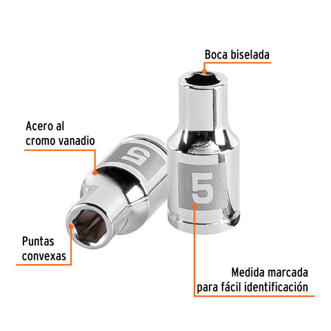 Dado de 5 mm, 6 puntas, cuadro 1/4', Truper | D-1405-M | 13167