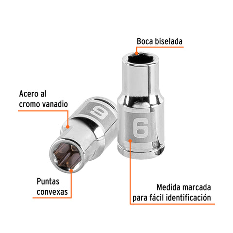 Dado de 6 mm, 6 puntas, cuadro 1/4', Truper | D-1406-M | 13168