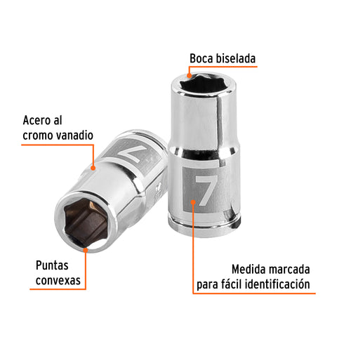Dado de 7 mm, 6 puntas, cuadro 1/4', Truper | D-1407-M | 13169