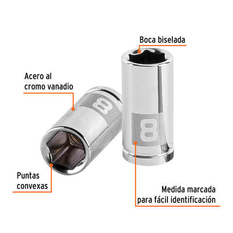 Dado de 8 mm, 6 puntas, cuadro 1/4', Truper | D-1408-M | 13170