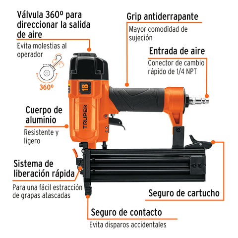 Clavadora neumática profesional, calibre 18, Truper | CLNE-18 | 13180