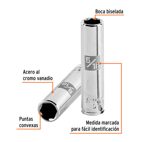 Dado largo de 5/16', 6 puntas, cuadro 1/4', Truper | D-1410-L | 13184
