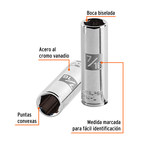 Dado largo de 7/16', 6 puntas, cuadro 1/4', Truper | D-1414-L | 13187