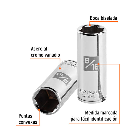 Dado largo de 9/16', 6 puntas, cuadro 1/4', Truper | D-1418-L | 13189