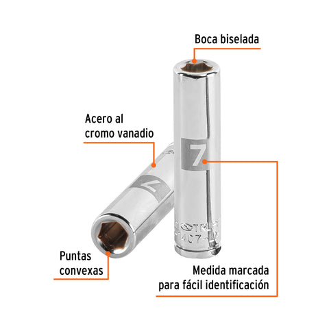 Dado largo de 7 mm, 6 puntas, cuadro 1/4', Truper | D-1407-LM | 13201