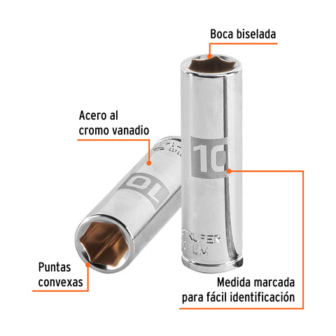 Dado largo de 10 mm, 6 puntas, cuadro 1/4', Truper | D-1410-LM | 13204