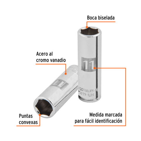 Dado largo de 11 mm, 6 puntas, cuadro 1/4', Truper | D-1411-LM | 13205