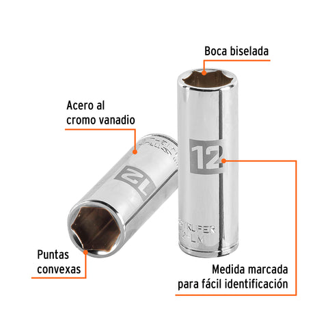 Dado largo de 12 mm, 6 puntas, cuadro 1/4', Truper | D-1412-LM | 13206