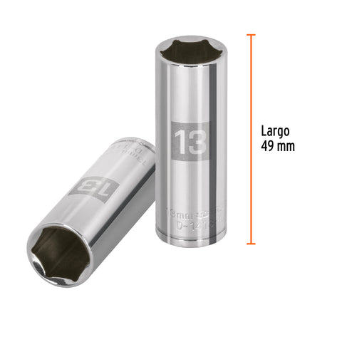 Dado largo de 13 mm, 6 puntas, cuadro 1/4', Truper | D-1413-LM | 13207