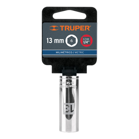 Dado largo de 13 mm, 6 puntas, cuadro 1/4', Truper | D-1413-LM | 13207