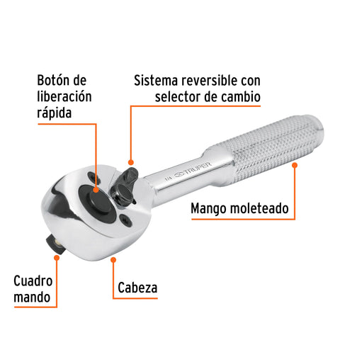 Matraca cuadro 1/4' cabeza de pera de liberación rápida | M-1449-N | 13214